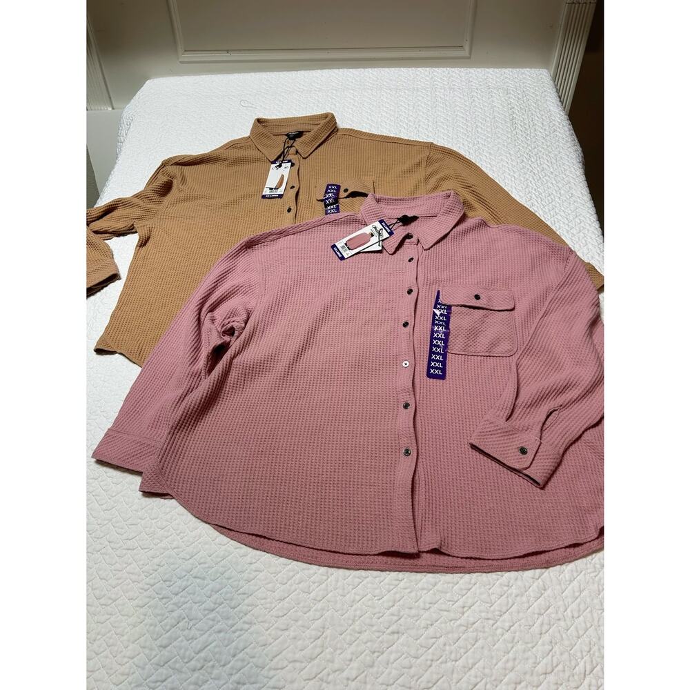 Set of 2 WOMEN’S BUFFALO JEANS WAFFLE LONG SLEEVE BUTTON UP BLOUSES/ Size XL
